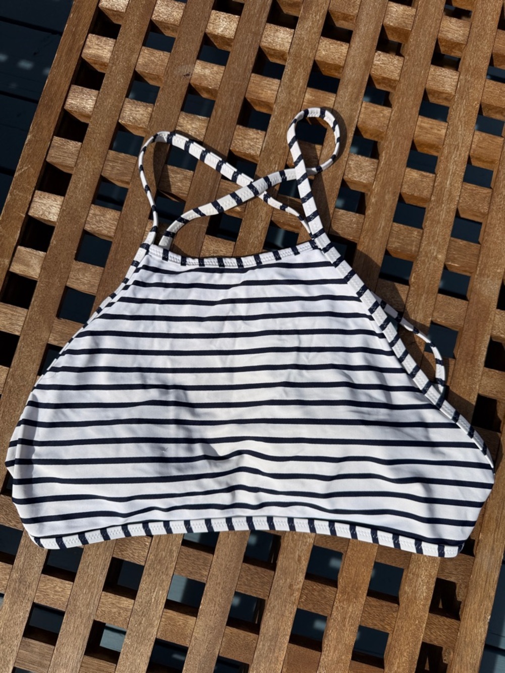 Aerie blue & White High‑Neck Striped Bikini Top – Size XL (Fair Condition)